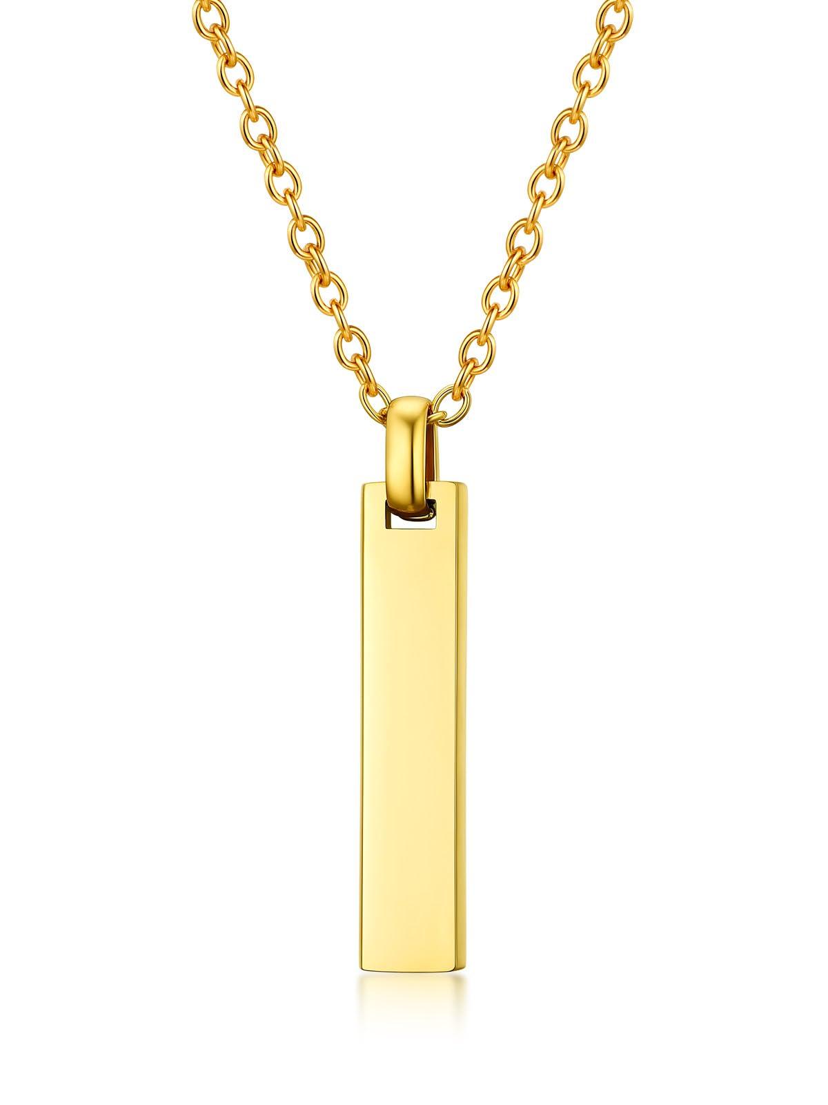 

[PROSTEEL] Men s Simple Plate Necklace Pendant, 316L Surgical Stainless Steel, Hypoallergenic, Rust-Resistant, 55cm Long [Azuki Chain, Gold]