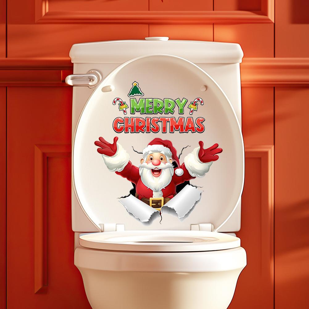 3D Cristmas Wall Stickers,Stanta Claus Decal,Santa Break Through Wall Stickers Decal for Toilet, Window Home Holiday Party Decor