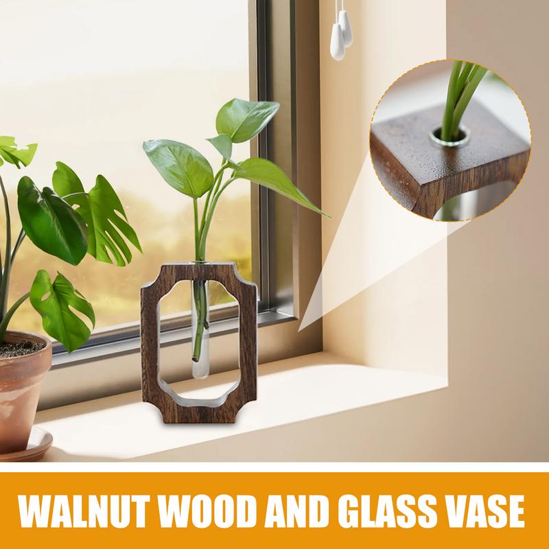 

Creative Hydroponic Plants Container With Wood Frame Desktop Ornament Transparent Glass Test Tube Vase Bonsai Home Decoration кофейный