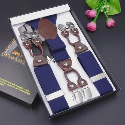 Men's Six-Clip Jacquard Wide Suspenders with Printed Webbing