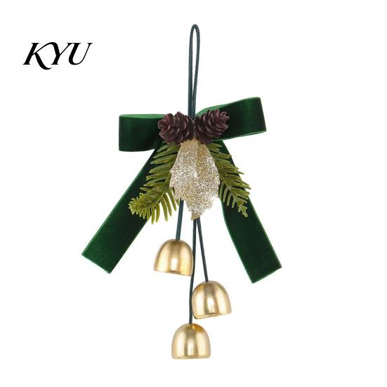 Winter Indoor Door Handle Ornaments Christmas Bow Bell Hanging Ornament, Velvet Festive Wreath Decor for Pendant with Bells Home Party, Holiday Window