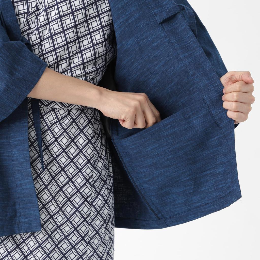 Brown Haori for Ryokan Hot and Available In Small and Large Sizes for Men and and Pattern [TAYU-TAFU] Kurume-woven Jacket, Unisex, (Japanese Inn),