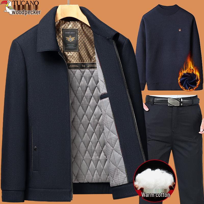 2025 Men's Autumn/Winter Thickened Outerwear Set for Middle-Aged and Elderly Dads and Grandpas