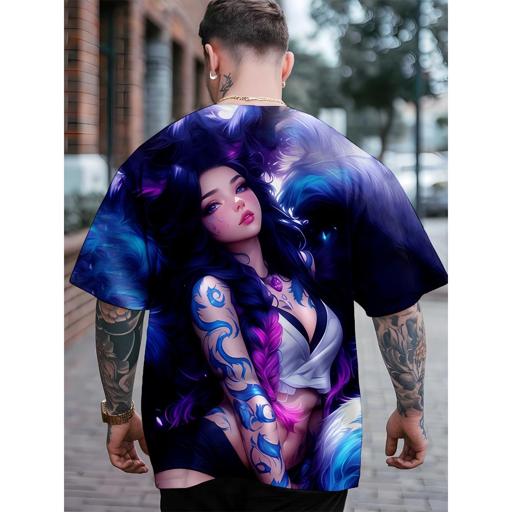 Men's Printed Anime T-Shirt - Comic Style Short Sleeve Round Neck T-Shirt for Casual Wear and Gifts (Durable for All Seasons)