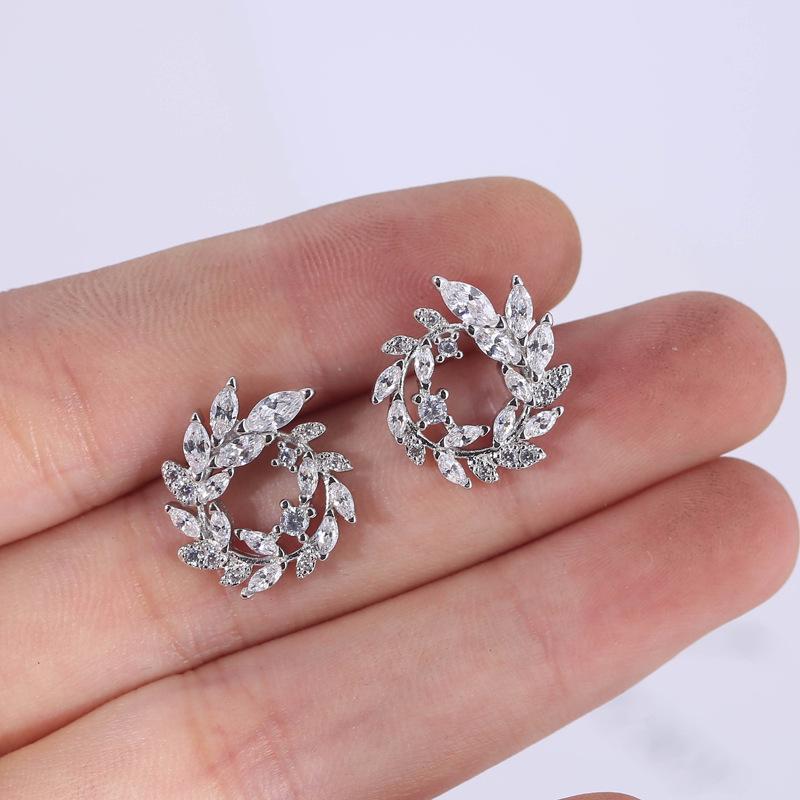 S925 Sterling Silver Leaf Branch Diamond Stud Earrings - Korean Style Versatile Jewelry for Women