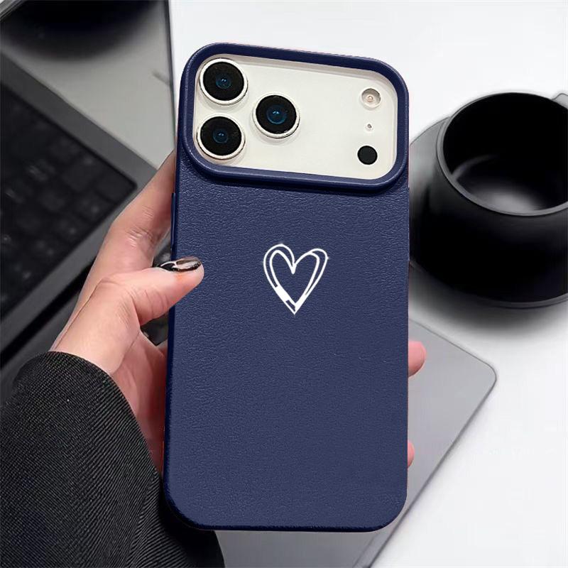 Love Heart Pattern TPU Phone Case For iPhone 17 16e 16 15 Pro Max 14 13 12 Pro Max 11 Air Soft Leather Texture Silicone Cover