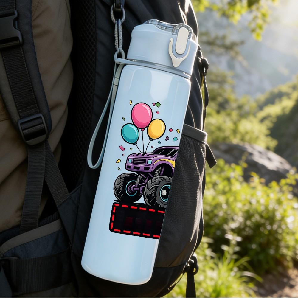 1PC Monster Truck 5 Birthday Party Print 750ml Color Plastic Sports Water Bottle Leakproof Flip Straw Lid Suitable for Sports Office Home Use