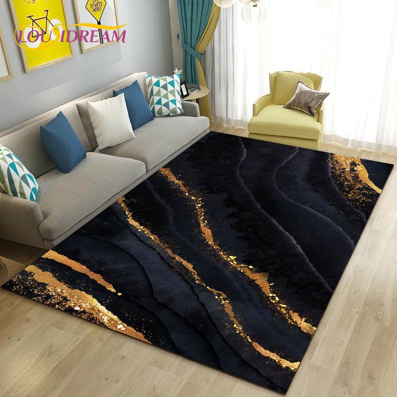 Nordic Black Gold Blue Marble Area Rug Large,Carpet Rug for Living Room Bedroom Sofa Doormat Decoration,kids Non-slip Floor Mat