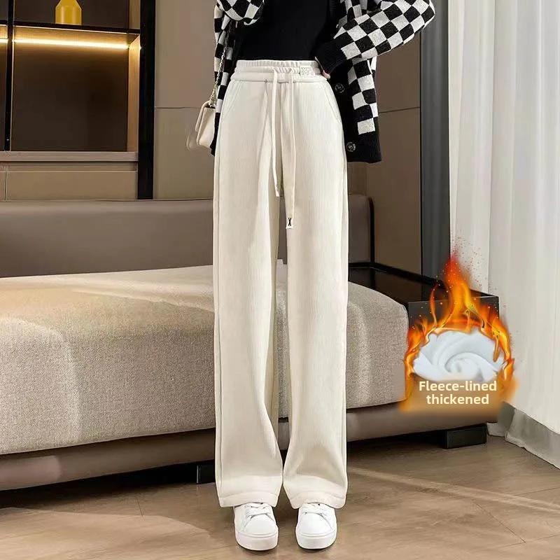 

Вельветовые брюки-клеш с флисовой подкладкой, свободные, с высокой талией, утолщенные, спортивные, повседневные, прямые брюки для женщин XXL