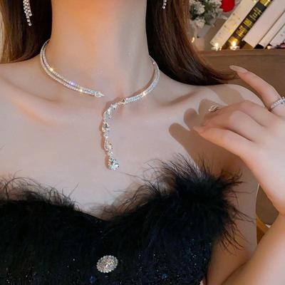 Elegant Zircon Water Drop Tassel Necklace: Double-Layer Light Luxury Collarbone Chain
