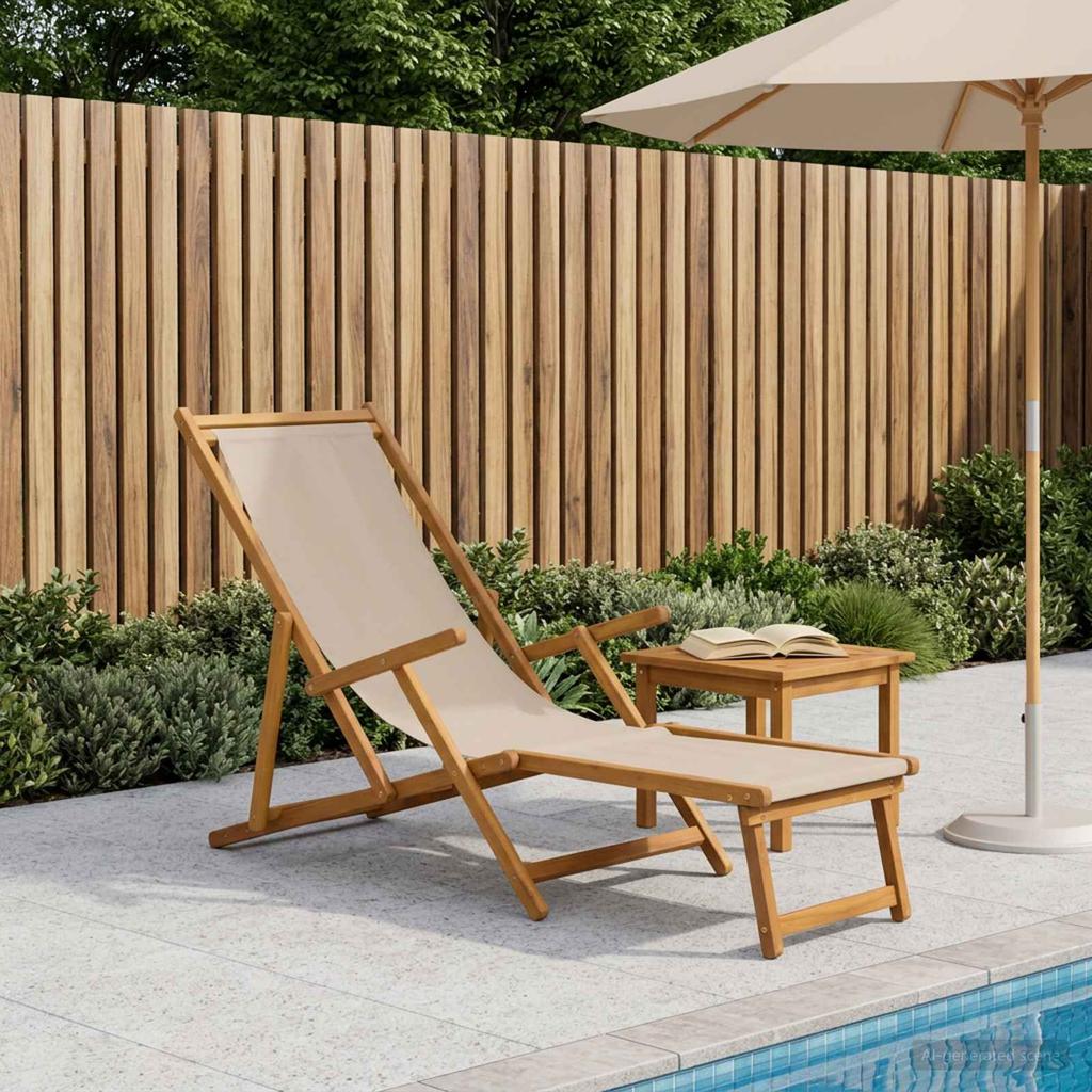 Foldable Sun Lounger Solid Eucalyptus Wood Beige
