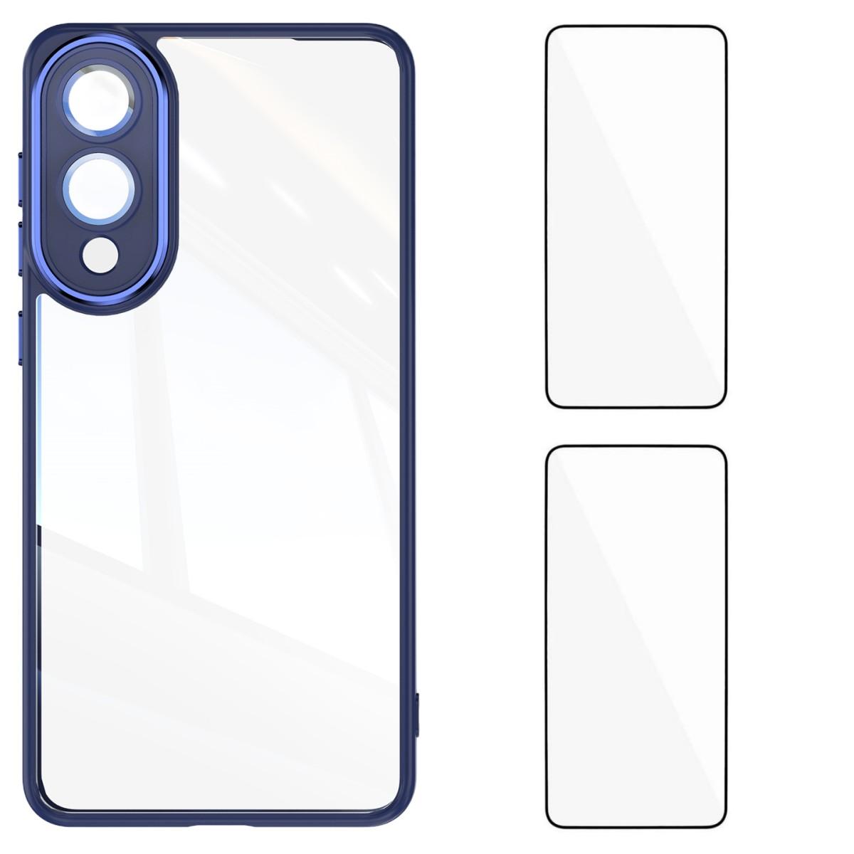 

For Samsung Galaxy S25 Edge TPU Case WANLONFENG Drop-proof Clear Phone Cover with 2Pcs Tempered Glass Film Blue