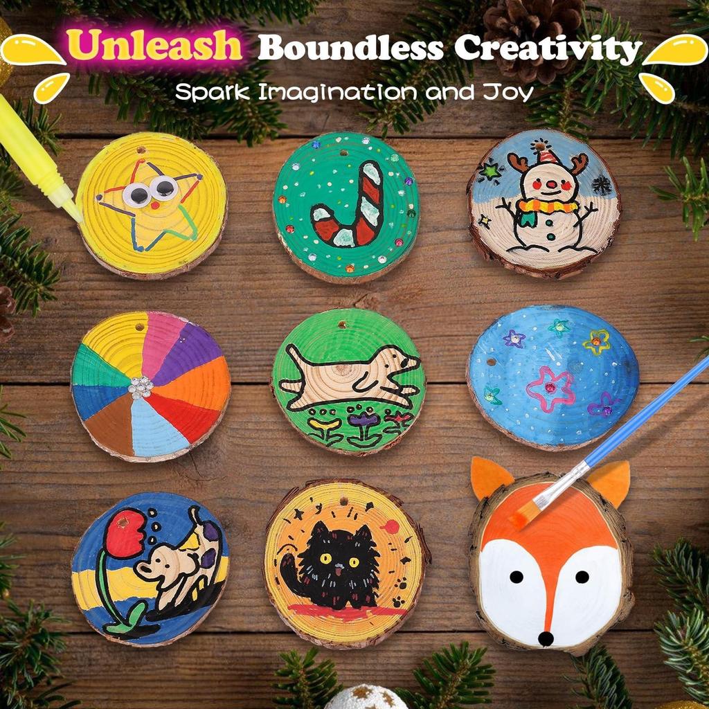 Wooden DIY coloring kit for children, handmade craft set with glowing decorations for holidays