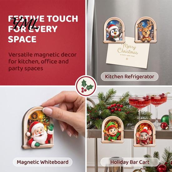 Creative Christmas Tree Decorations Arch Wooden Fridge Magnet Set, Holiday Window Frame 3D Printed Festive Magnets Magnetic Decor for Refrigerator