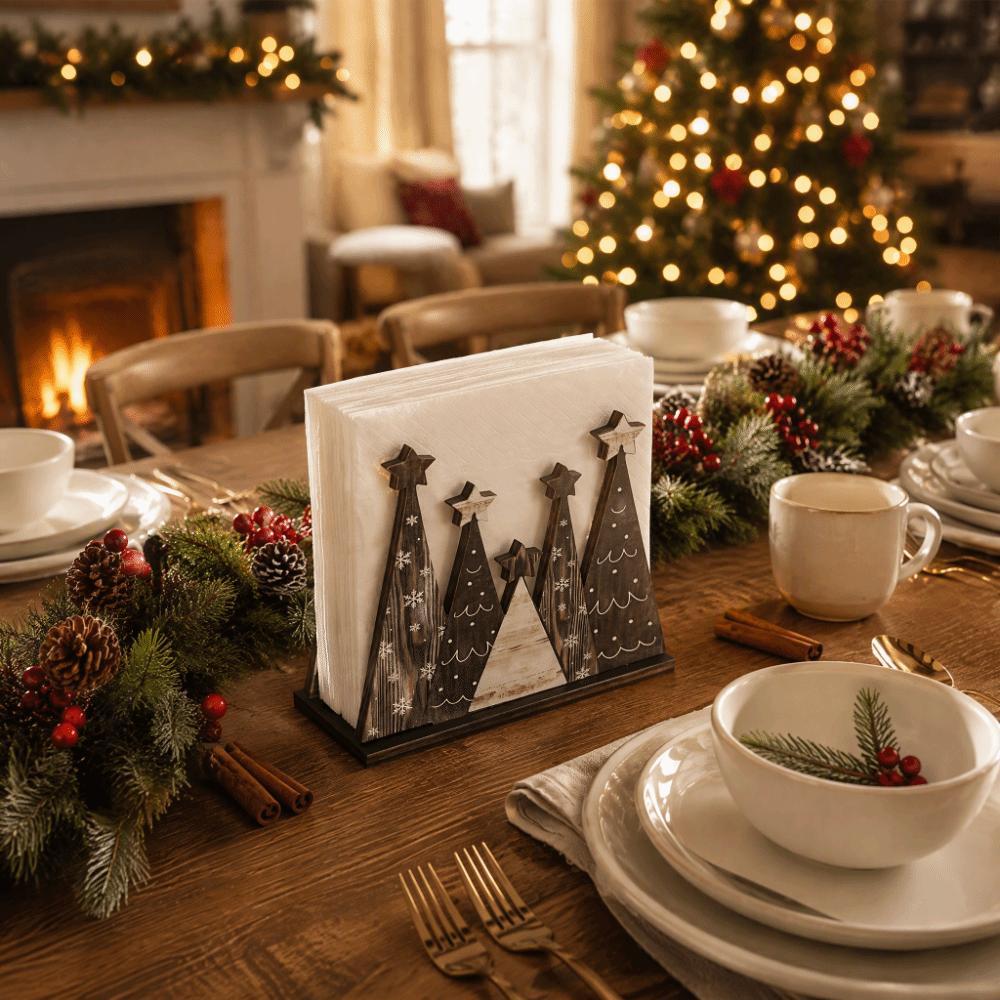Convenient Table Decoration Unique Wooden Tree Decoration Gift Christmas Tissue Holder Office