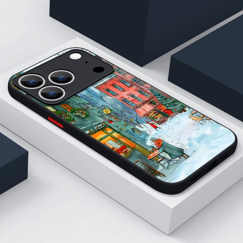 Snowy Town Street Phone Case For iPhone 17 Pro Max Funda iPhone 16 Pro Max 13 15 14 Air 16e Soft Edge Matte Back Cover Coque