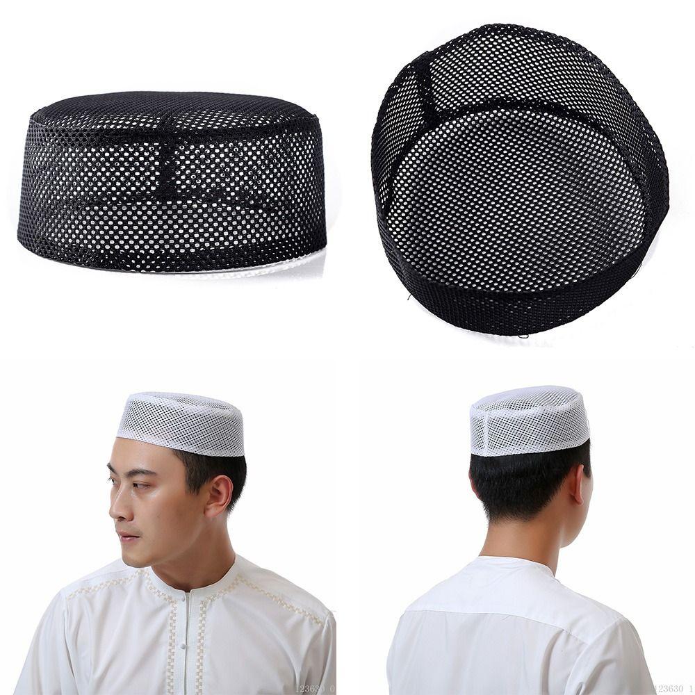 Polyester Cotton Mixed Muslim Hat Black White Prayer Hat Fashion Muslim Worship Hat  Islam