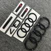New1Pc 4Ring Logo ABS Black Car Hood Front Grill Emblem Rear Trunk Badge Sticker 1P Q7 1P Quarrto 2P Sline For AUDI Q7 2016-2023