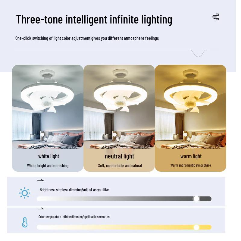 LED RGB Ceiling Fan Light with Remote Control, E27 Base, Dimmable, 360° Rotation for Bedroom
