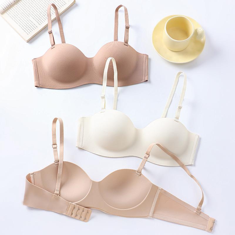 Simple Smooth Small Breasts Gather Without Steel Ring Bra Medium Thick Cup Comfortable Upper Support Seamless Bra
