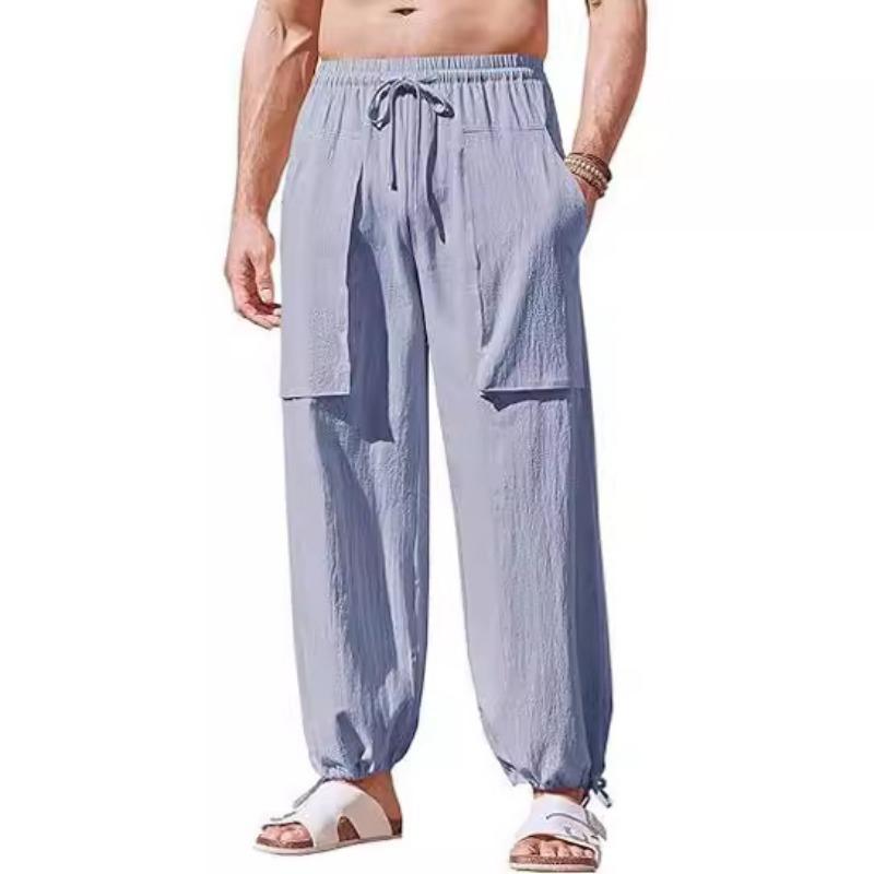 Summer Men's Workwear with Multiple Pockets Oversized Casual Pants Made of Loose Drawstring Leg Tied Pants Trousers Men’s