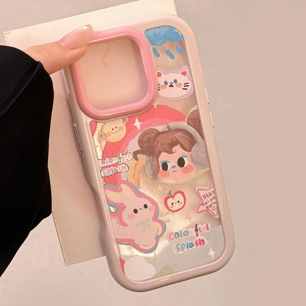 Rainbow Graffiti Girl for IPhone16 for Apple 15ProMax Phone Case 13 Cartoon 14 Acrylic