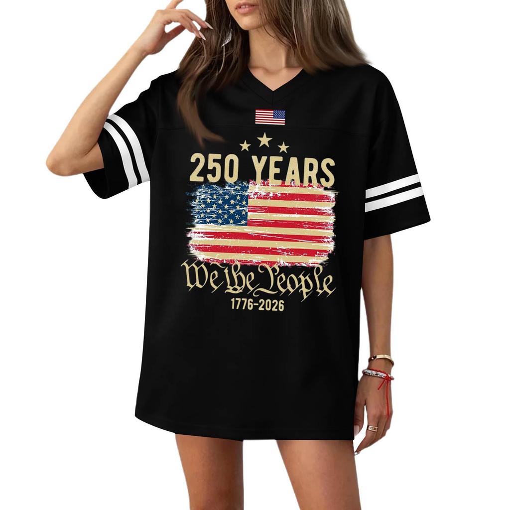 Women's Casual Fashion V-Neck Sports Independence Day Print Short Sleeve Sports T-Shirt Top