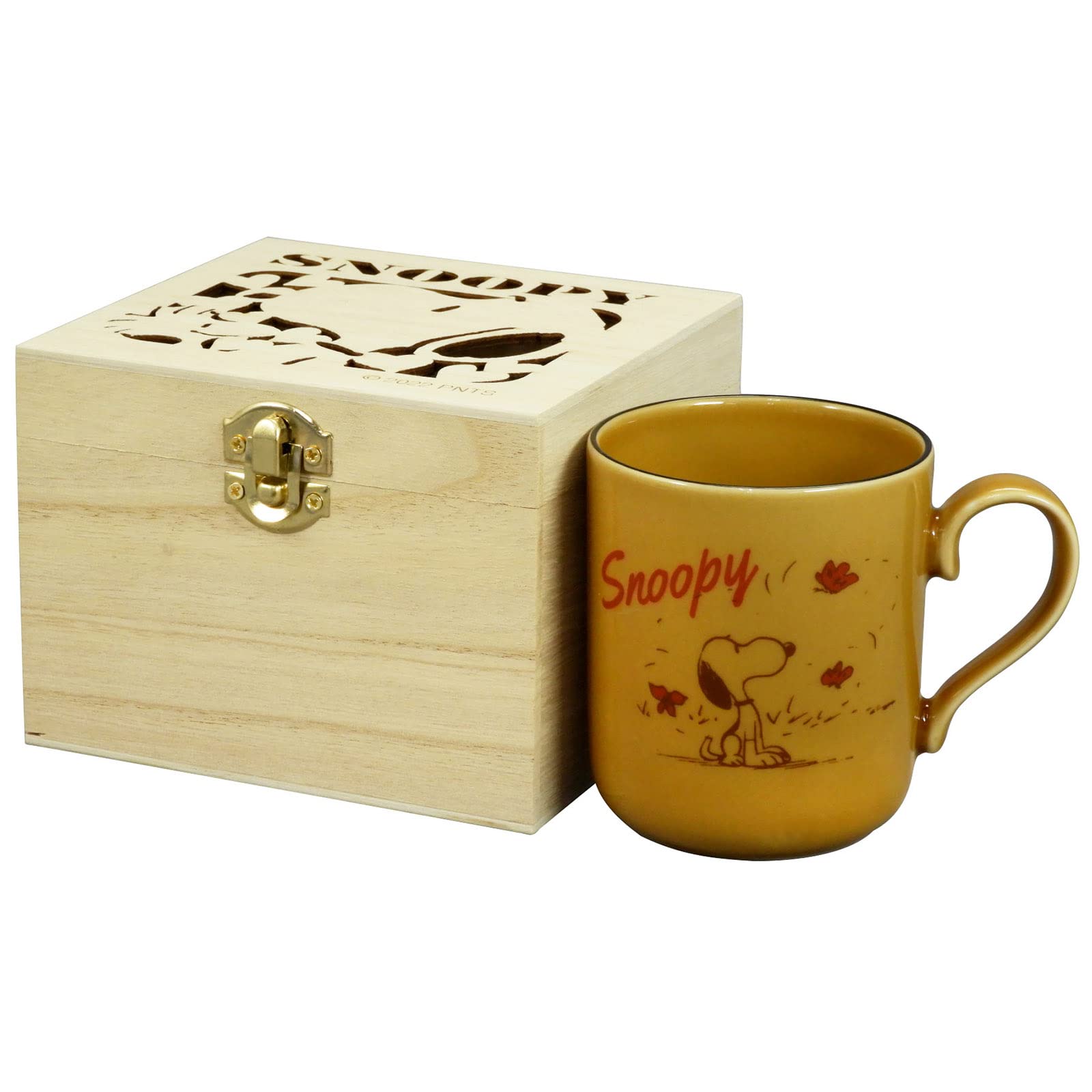 

Yamaka Shoten PEANUTS Mug, Approx. 300ml, Wooden Box, Microwave-Safe, Retro Snoopy Design, Brown, Made in Japan, SN922-11H