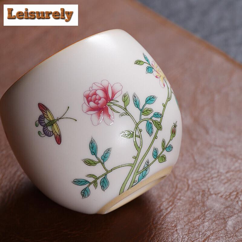 Handmade Ru Kiln Ceramic Teacup Hand-painted Landscape Master Cup Ice Cracked Glaze Large Tea Bowl Opening Chazhan Kungfu Teaset