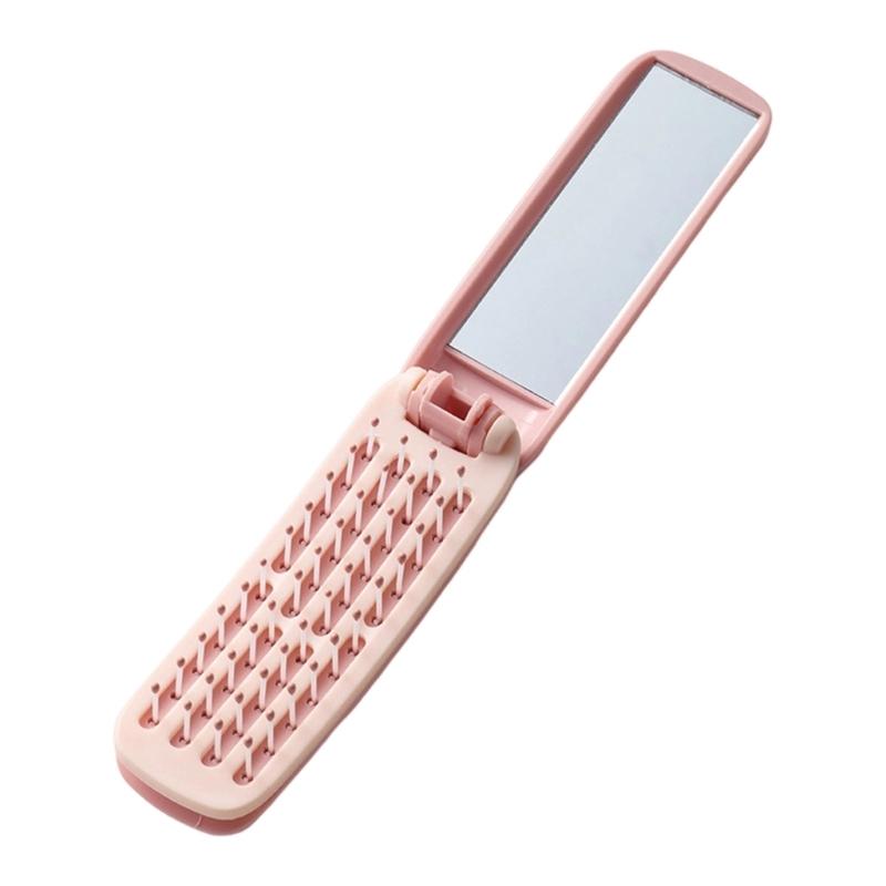 

Foldable Hair Comb With Mirror Nylon Bristles Hairbrush Ideal For Gentle Scalp Massage And Easy Storage In Pocket рожевий