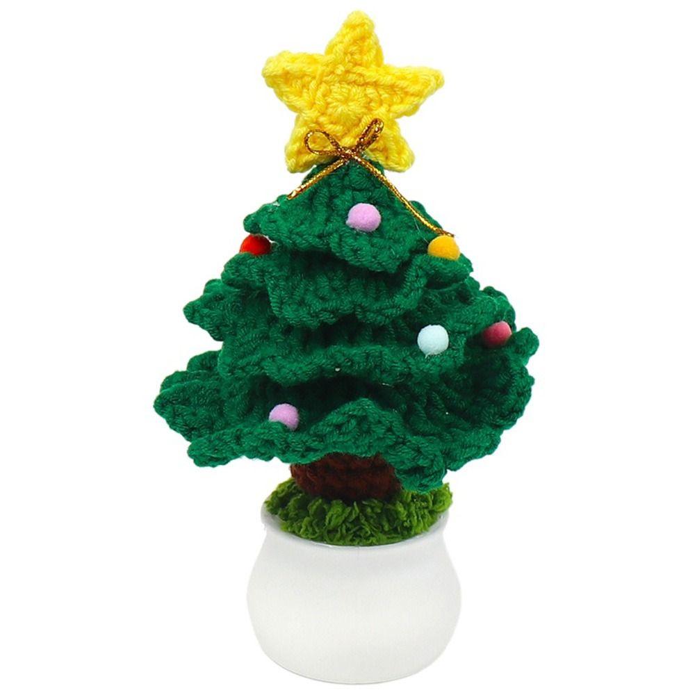 Cute Crochet Christmas Tree Decor Mini Artificial Knitted Tabletop Ornament  Holidays