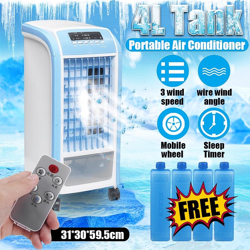 4L Multifunction Remote Control Air Conditioner Cooling Fan Timer Cooler Humidifier Purifier Adjust 3 Speed+4 Ice Crystal