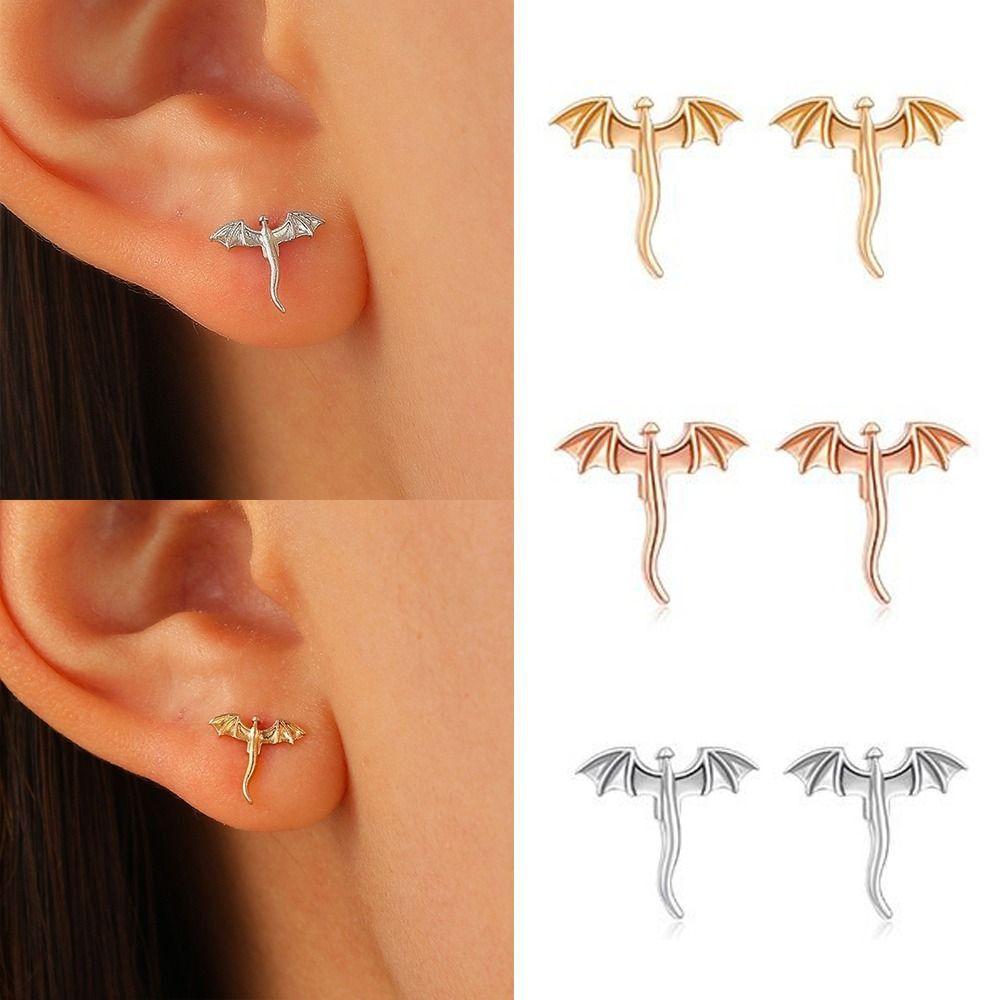 Personality Metal Stud Earrings Small Flying Dragon Stud Earrings Vintage Dragon Earrings  Daily