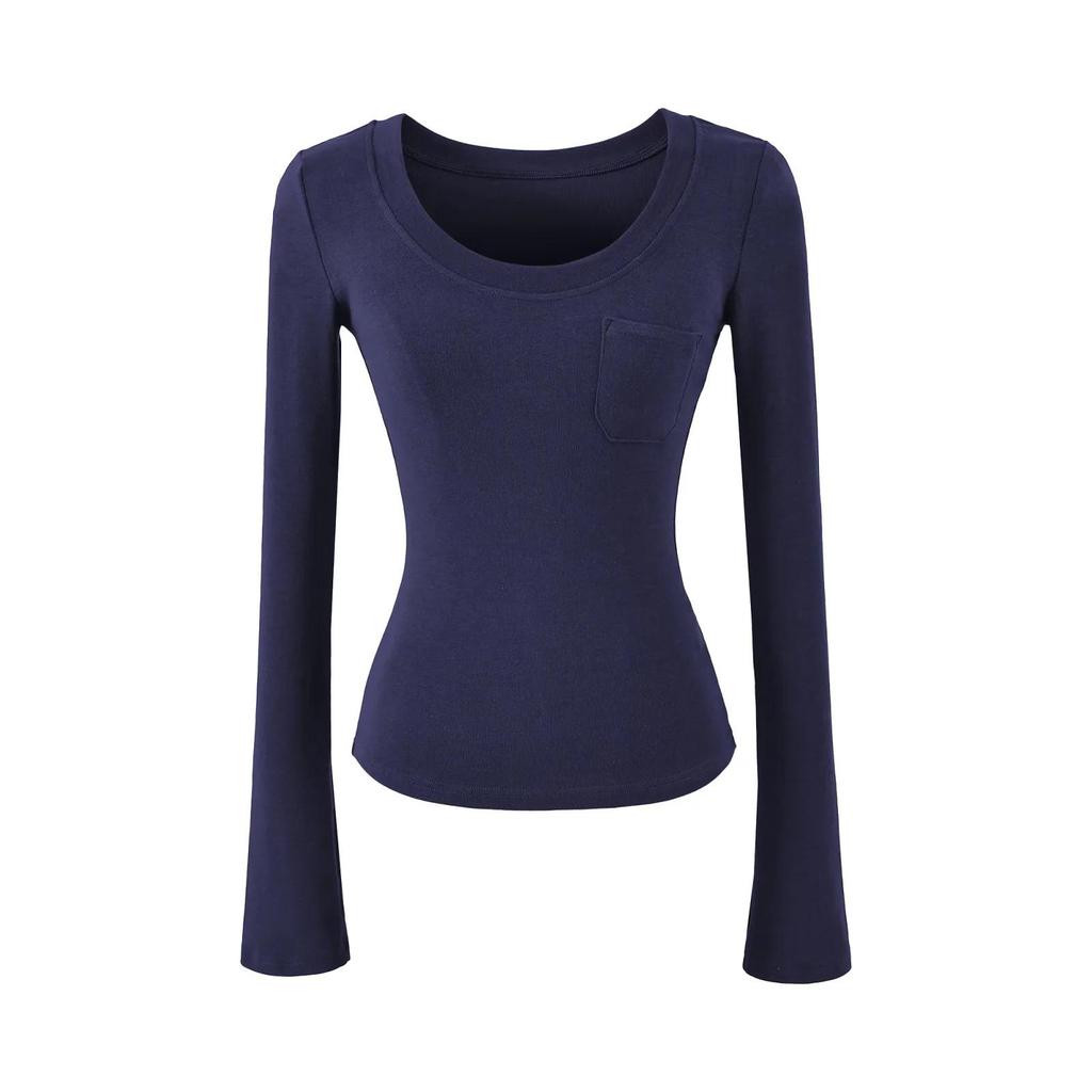 Spicy Girl Style Sexy Figure-Hugging Long Sleeve Round Neck T-Shirt for Women - Spring 2026 Trendy Slimming Top