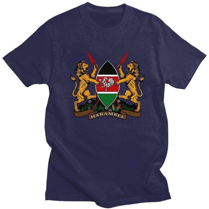 Custom Coat Of Arms Of Kenya Flag Tshirt for Men Short Sleeve Casual T Shirt Tshirt Slim Fit Pure Cotton Tees Gift Idea