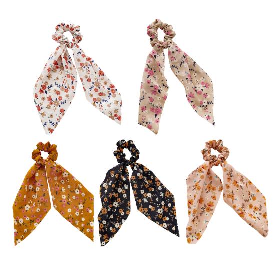 Women Hair Band Floral Printing High Elasticity Long Ribbon Hair Tie Ponytail Bun Half-Tied Hairstyles Chiffon Fabric Hair Accessory