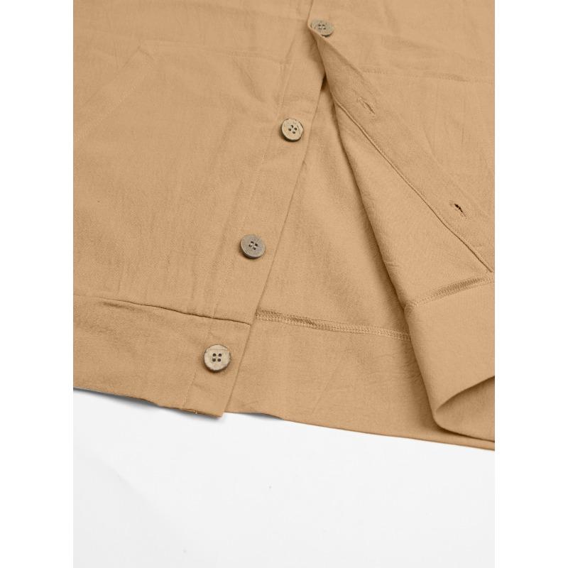 Herren Frühling Herbst Button-Down-Hemd, Lockere Baumwoll-Leinen Kapuzenjacke Langarm, Einfache Lässige Strand-Oberbekleidung