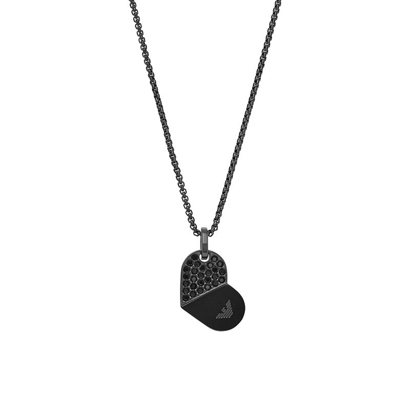 Emporio Armani Rotating Flip Heart Pendant Necklace Unisex Necklace Black EGS3138001