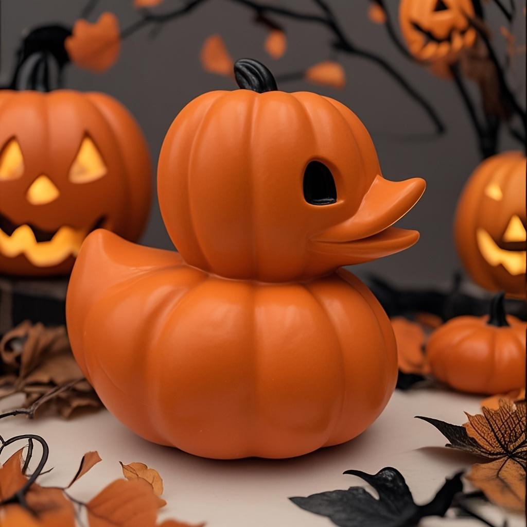 Orange Pumpkin Shaped Duck Resin Halloween Decor Cute Festive Home Party Miniature Ornament Thanksgiving Gift Desk Decoration
