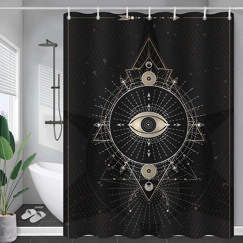 Sun And Moon Boho Mandala Printed Shower Curtain Black And White Celestial Shower Curtain Bathroom Decoration Bathtub Screen