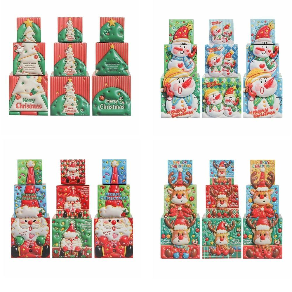 3pcs Snowman Christmas Gift Box Colorful Xmas Decor Funny Paper Candy Box Holiday Party