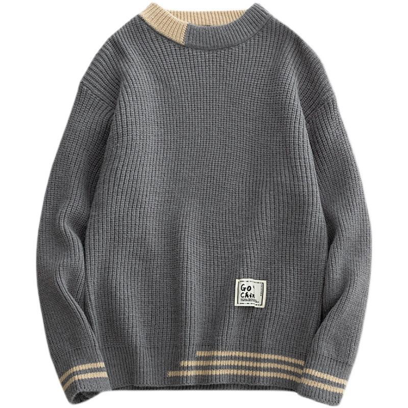Autumn and Winter Sweater Men's Ins Japanese Trend Thickened Bottoming Shirt Men's Loose Crew Neck Knitted Sweater