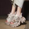 Fashion High Quality 7CM Cow Genuine Leather Women Flats Pumps Peep Toe Flower Platform Wedge Ladies Hollow 2025 Summer Fashion Sandals