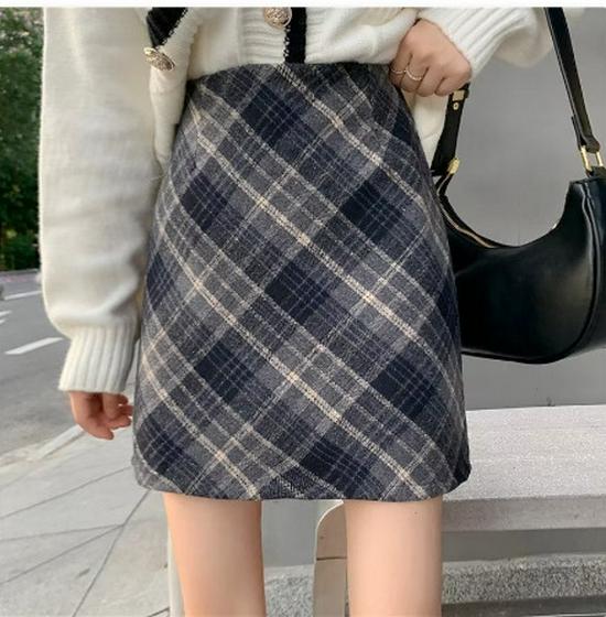

2026 New Style Plus Size Plaid Wool Blend High Waist A-Line Bodycon Skirt for Women XL
