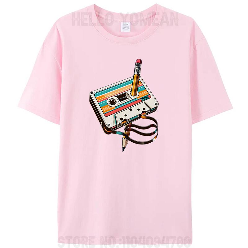 Retro Vintage Cassette Tape Pencil 70s 80s 90s Music Mixtape Women Men's 100% Cotton T-Shirt Clothing Round Neck Casual Tee Tops