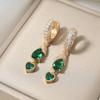 Fashion Green Heart Shape Dangle Earrings with Sparkling Zirconia Elegant Earring for Women Party Wedding Jewelry Gift