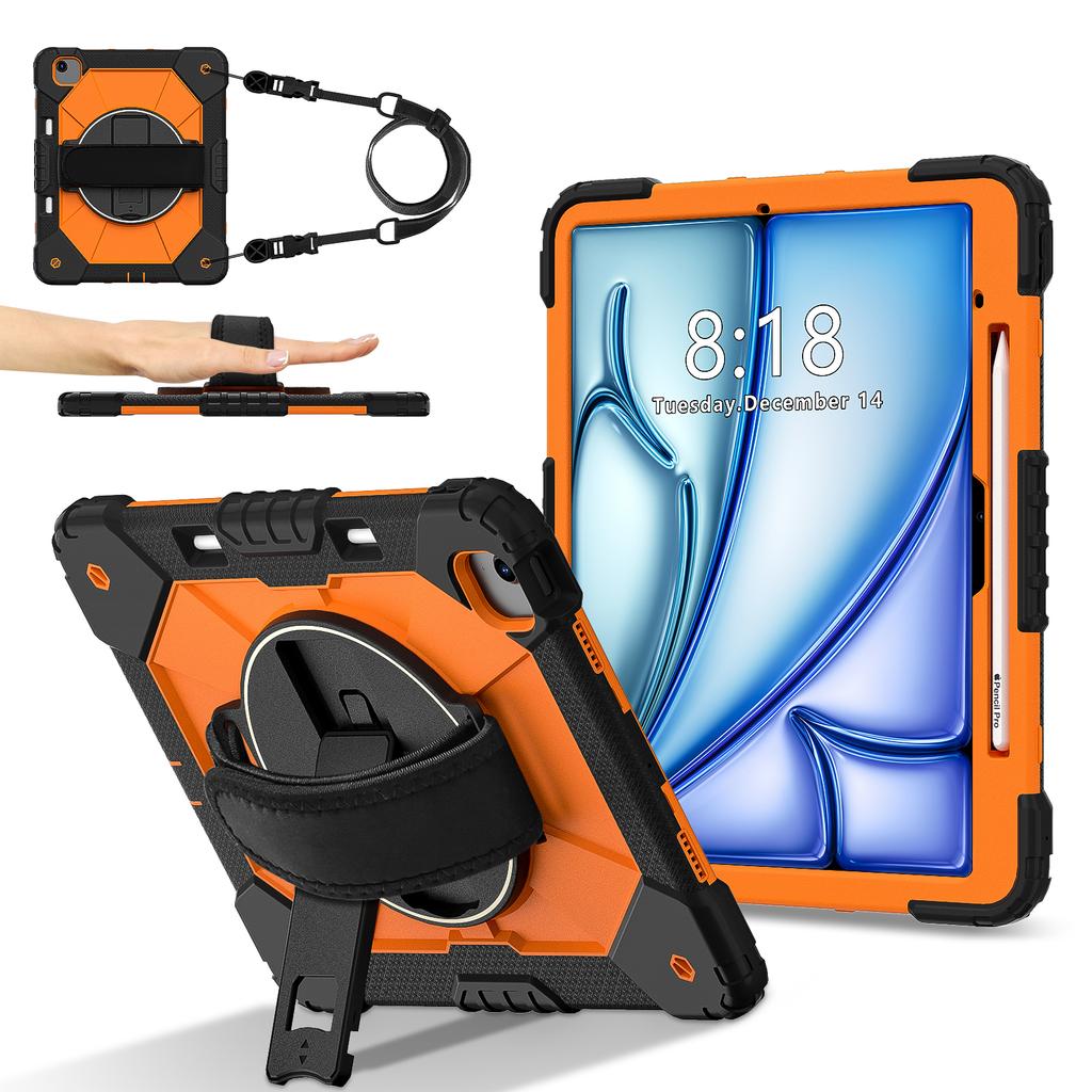 For iPad Air 13 (2025)/(2024) Case Silicone + PC Kickstand Tablet Cover with Handy Strap, Shoulder Strap