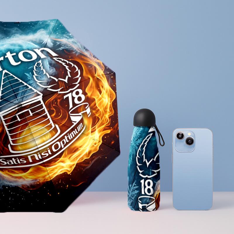 Everton Football Pattern Printed Mini 5 Folds 8 Ribs Compact Umbrella Windproof Waterproof Lightweight Portable Folding