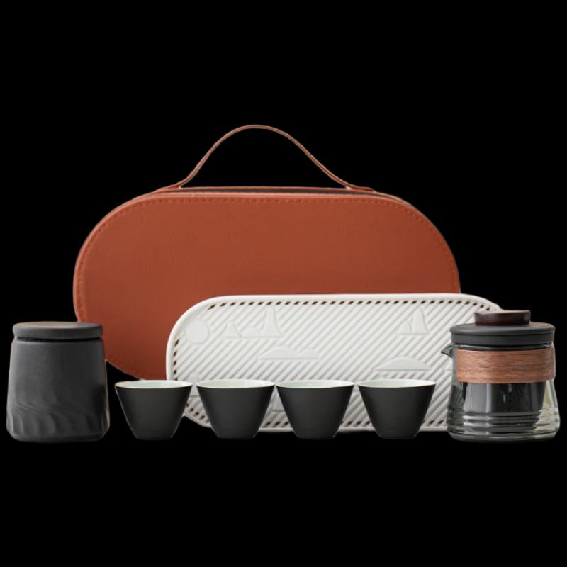 Woding Minimalist Ceramic Tea Set Gift with Travel Bag
