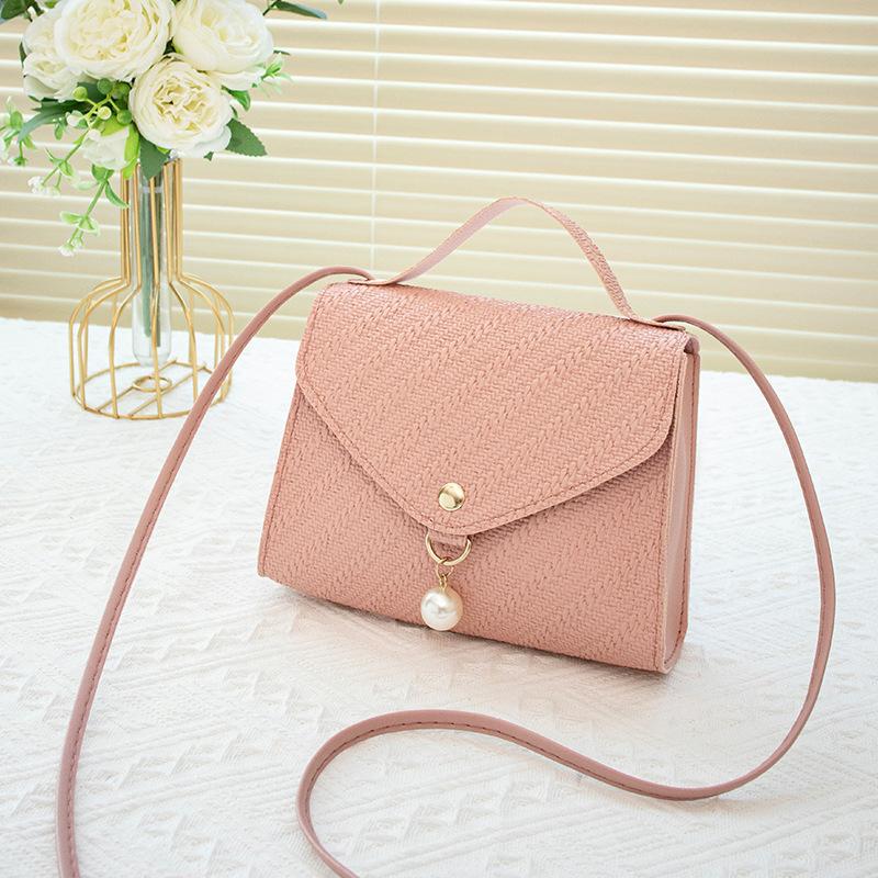 Small Fresh and Simple Oblique Span Bag 2025 New Solid Color Pearl Pendant Embossed To Give Girlfriend Birthday Gift Small Square Bag